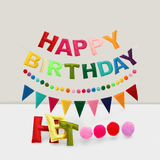 Happy Birthday Banner with Balloon Garland and Pennant Flags for Party Decor