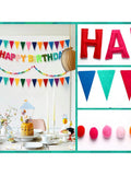 Happy Birthday Banner with Balloon Garland and Pennant Flags for Party Decor