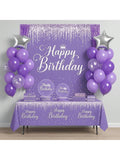 152pcs Purple Party Tableware Set Banner Plates Cups Foils And Fringe Curtain