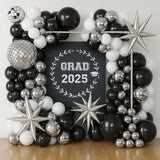 Metallic Silver Black Balloon Arch Kit For Disco NYE Or Graduation Party