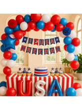 103pc Red, White & Blue Decorations Balloon Arch, "USA" Balloons, Flag & Banner