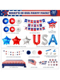 103pc Red, White & Blue Decorations Balloon Arch, "USA" Balloons, Flag & Banner