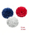 12 Pc 12 Inch Red White and Blue Tissue Pom Poms DIY Paper Flowers for 4th of July