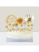 12-Pcs Gold Cake Topper Set With Candles, Confetti Balloons, Stars & Cupcake Toppers