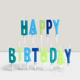 Happy Birthday Letter Candles In Blue & Green For Cake Decorations And Party Decor