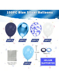 100-Pc Blue and White Metallic Balloon Set with Navy Pastel Pearl and Confetti
