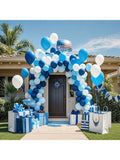 100-Pc Blue and White Metallic Balloon Set with Navy Pastel Pearl and Confetti