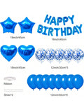 30-Pc Happy Birthday Balloon Banner 16-Inch Blue Letters with Star and Heart Balloons