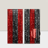 2 Pack 3.2x8.2 Ft Black and Red Foil Fringe Curtains Tinsel Backdrop for Party Decor