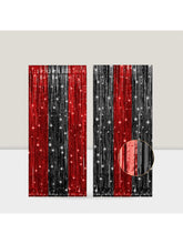 2 Pack 3.2x8.2 Ft Black and Red Foil Fringe Curtains Tinsel Backdrop for Party Decor