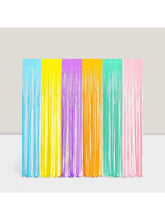 2 Pack 3.2x8.2 Ft Pastel Foil Fringe Curtains Backdrop for Birthday and Parties