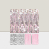 4-Pack Pink Silver Foil Fringe Curtains Backdrop for Birthday Bachelorette Decor
