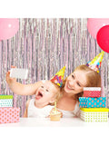 4-Pack Pink Silver Foil Fringe Curtains Backdrop for Birthday Bachelorette Decor