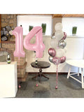 40" Pastel Pink Number 14 Balloons Self-Inflating Foil For 14th Birthday Party Decor