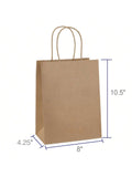 100 Kraft Gift Bags – 8"X4.25"X10.5", With Handles, Bulk For Weddings, Parties, Shopping & Retail For Christmas, Halloween And Thanksgiving,