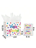 Large 13 Inch Birthday Gift Bag with Dots, Handles, Card and Tissue