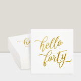 50-Pack Hello Forty White Cocktail Napkins with Gold Foil for 40th Birthday Parties