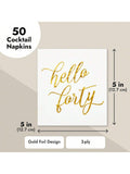 50-Pack Hello Forty White Cocktail Napkins with Gold Foil for 40th Birthday Parties
