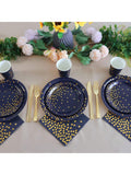 100 Blue Cocktail Napkins with Gold Dots for Parties & Holidays