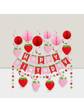 17pcs Strawberry Party Set with Garland Honeycomb & Polka Dot Banners