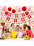 17pcs Strawberry Party Set with Garland Honeycomb & Polka Dot Banners