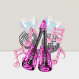 Hot Pink Music Note & Guitar Foil Balloons Disco & Concert Party Decorations