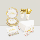 Wildflower Birthday Tableware Set Floral Plates, Cups, Napkins & Cutlery For 24 Guests