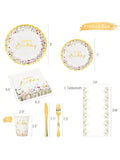 Wildflower Birthday Tableware Set Floral Plates, Cups, Napkins & Cutlery For 24 Guests