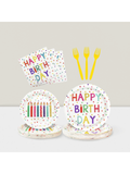 96PCS Colorful Dot Birthday Tableware Set Plates Napkins Forks for 24 Guests