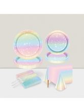 Pastel Rainbow Party Set for 20 Plates Napkins Forks Tablecloth