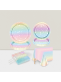 Pastel Rainbow Party Set for 20 Plates Napkins Forks Tablecloth