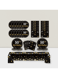 Black and Gold 50th Party Set for 24 Plates Napkins Tablecloth