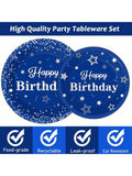 Navy Blue Silver Party Set 96 pcs Plates Napkins Forks for Birthday Holidays