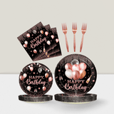 96pc Rose Gold Party Set For 24 Plates, Napkins & Tableware For Birthday Parties