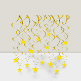 32 Gold Star Hanging Swirls Foil Ceiling Decor for Birthday Shower and Wedding