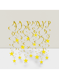 32 Gold Star Hanging Swirls Foil Ceiling Decor for Birthday Shower and Wedding