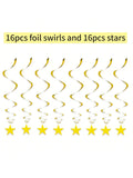 32 Gold Star Hanging Swirls Foil Ceiling Decor for Birthday Shower and Wedding
