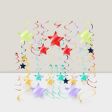30 Rainbow Star Hanging Swirls Foil Ceiling Decor for Birthdays and Parties