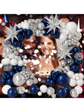 161pcs Navy Blue Silver Balloon Arch Kit with Stars & Confetti for Parties