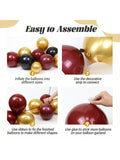 Burgundy Balloon Arch Kit with Maroon, Black, and Gold Foil Balloons