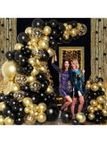 Black and Gold Balloon Garland Arch Kit with Confetti for New Year Birthday and Graduation