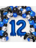 Navy Blue Video Game Party Supplies for 12th Birthday with Number 12 Balloon