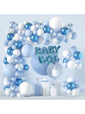 107 Pc Blue and White Balloon Garland Kit with Confetti Silver and Light Blue for Party Decor