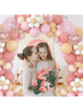 Boho Daisy Balloon Garland Kit with Pink Nude Rose Gold Confetti for Parties