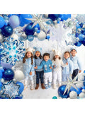 128Pc Winter Wonderland Balloon Garland Navy Blue Silver Snowflake Decor