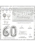 60th Diamond Anniversary Decorations Silver White Balloon Garland Backdrop Cake Topper