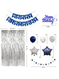 Navy Silver Birthday Party Set Banner Balloons Fringe Curtain Decor