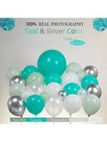 132Pc Teal Silver Balloon Arch Kit Blue, White Balloons For Shower, Wedding, Or Birthday