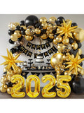 2025 New Year Balloon Arch Kit 140 Pcs Black & Gold With Banner For NYE Party Decorations -