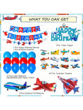 Airplane Birthday Party Decor Garland Banner & Balloons for Travel Theme